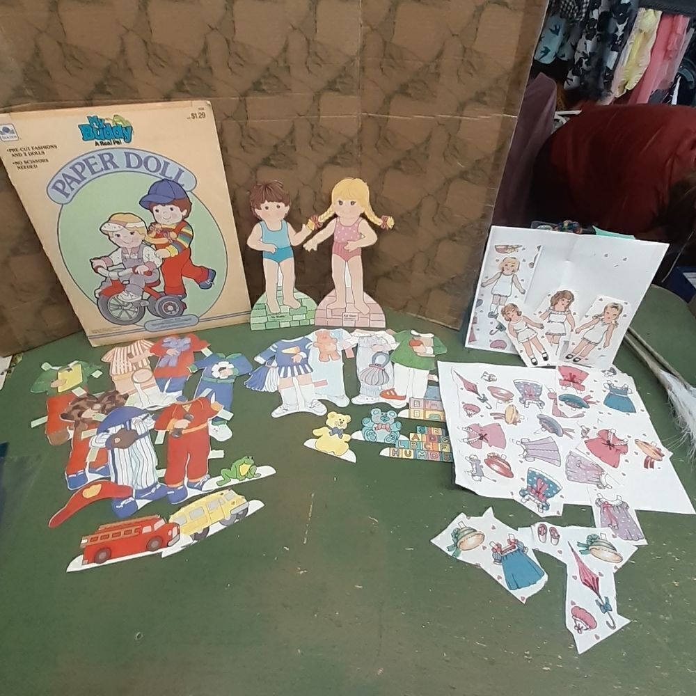 VINTAGE MY BUDDY PAPER DOLLS 2 DOLLS,  OUTFITS & TOYS 1986 HASBRO &‎ bonus set